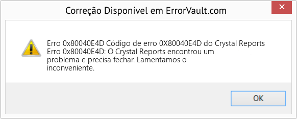 Fix Código de erro 0X80040E4D do Crystal Reports (Error Erro 0x80040E4D)