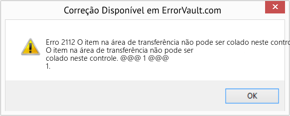 Fix O item na área de transferência não pode ser colado neste controle (Error Erro 2112)