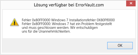 Fix Windows 7 Installationsfehler 0X80Ff0000 (Error Fehler 0x80FF0000)