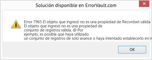 Fix El objeto que ingresó no es una propiedad de Recordset válida (Error Code 7965)