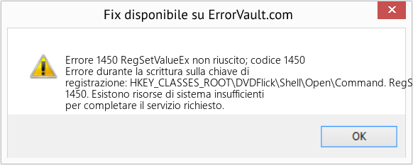 Fix RegSetValueEx non riuscito; codice 1450 (Error Codee 1450)