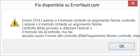 Fix L'azione o il metodo richiede un argomento Nome controllo (Error Codee 2514)