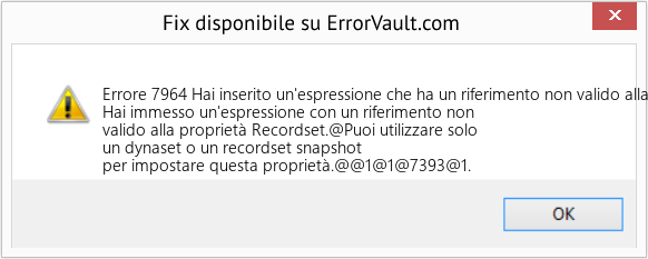 Fix Hai inserito un'espressione che ha un riferimento non valido alla proprietà Recordset (Error Codee 7964)