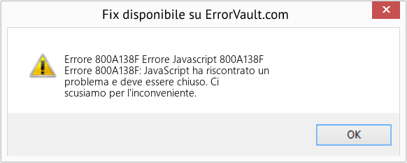Fix Errore Javascript 800A138F (Error Codee 800A138F)