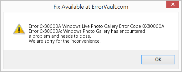 Windows Live 사진 갤러리 오류 코드 0X80000A 수정(오류 오류 0x80000A)