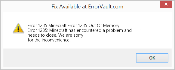 Minecraft 오류 1285 메모리 부족 수정(오류 오류 1285)