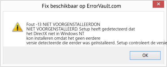 Fix NIET VOORGENSTALLEERDON (Fout Fout -13)