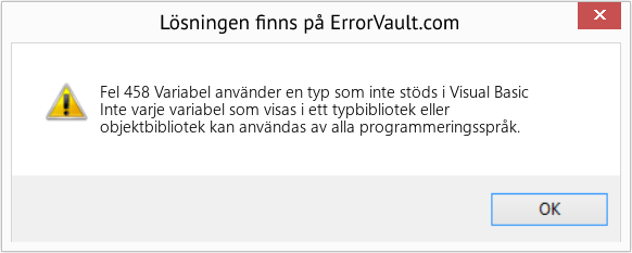 Fix Variabel använder en typ som inte stöds i Visual Basic (Error Fel 458)