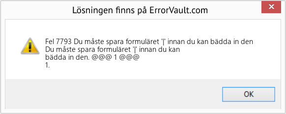 Fix Du måste spara formuläret '|' innan du kan bädda in den (Error Fel 7793)